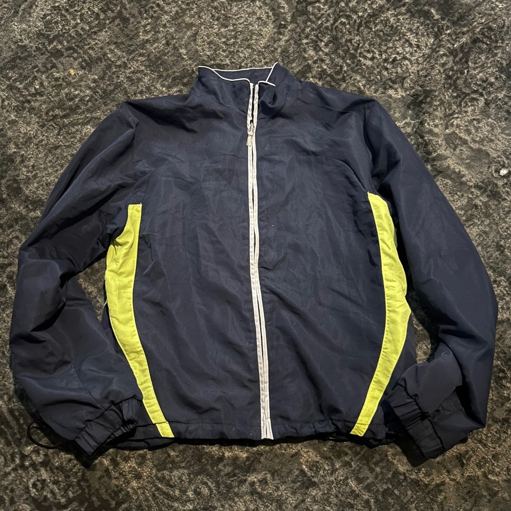 Vintage Duck Head Womens Navy Blue Lime Green Full Zip Windbreaker Jacket Sz M
